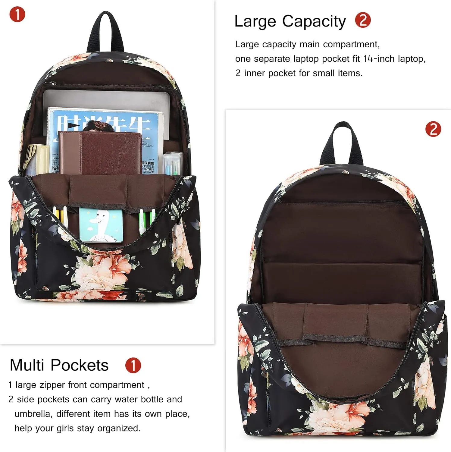 LEDAOU Backpack for Girls School Bag Kids Bookbag Teen Backpack Set Daypack with Lunch Bag and Pencil Case