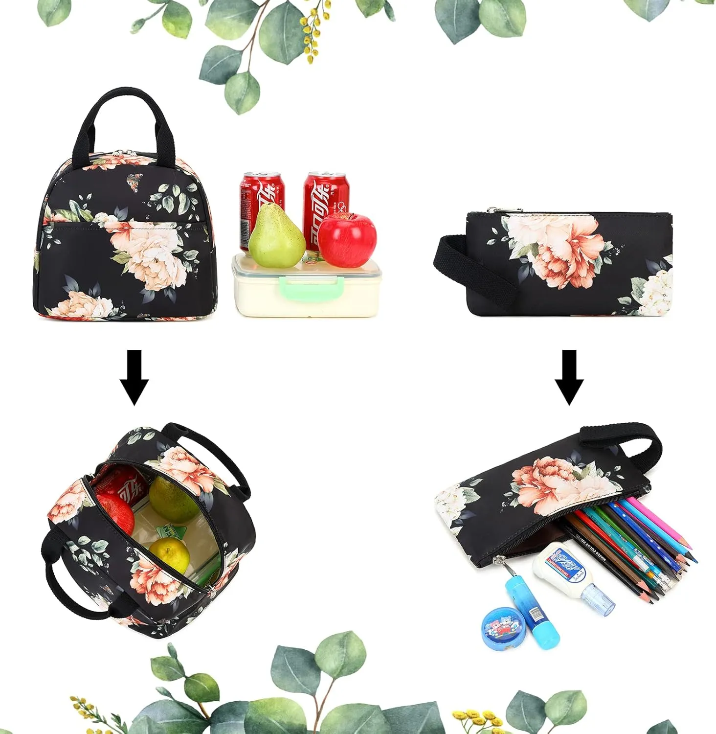 LEDAOU Backpack for Girls School Bag Kids Bookbag Teen Backpack Set Daypack with Lunch Bag and Pencil Case