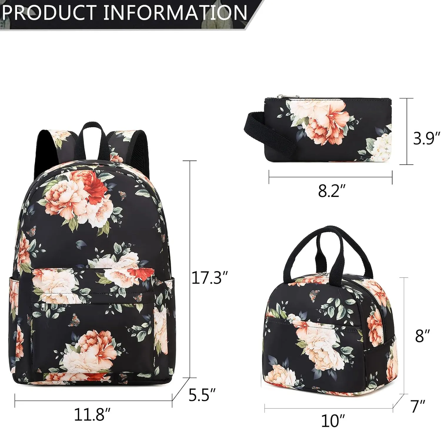 LEDAOU Backpack for Girls School Bag Kids Bookbag Teen Backpack Set Daypack with Lunch Bag and Pencil Case