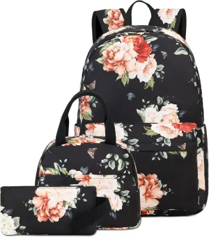 LEDAOU Backpack for Girls School Bag Kids Bookbag Teen Backpack Set Daypack with Lunch Bag and Pencil Case