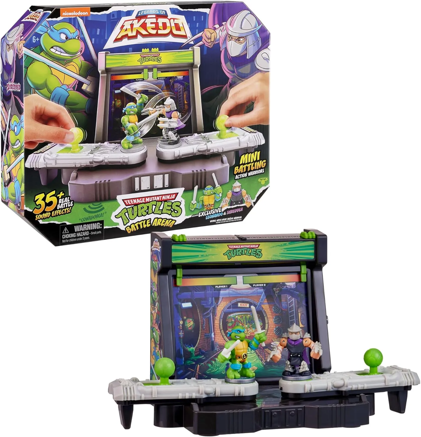 Legends of Akedo Teenage Mutant Ninja Turtles Battle Arena with 35  Battle Sound Effects and 2 Exclusive Battling Mini Warriors - Leonardo and Shredder