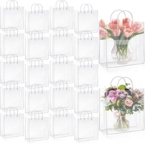 LEIFIDE 50 Pcs Clear Plastic Gift Bags with Handles PVC Reusable Transparent Totes Bags for Shopping Goodie Candy School Birthday Party(11 x 11 x 3.9 Inch)