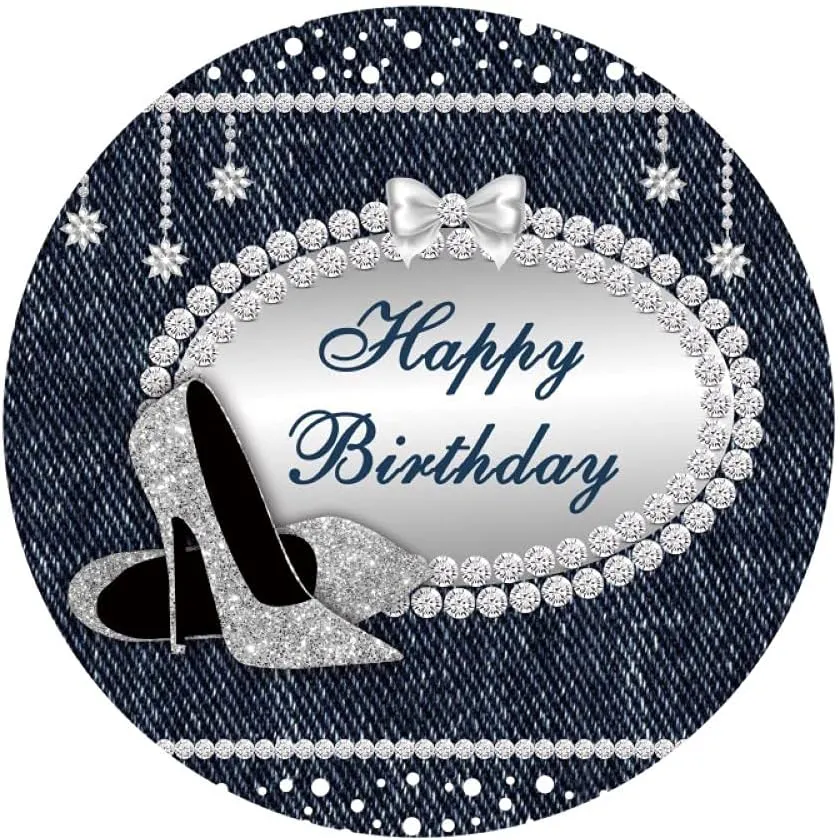 Leowefowa 2.2x2.2m Polyester Round Backdrop Quinceanera Birthday Backdrop High Heels Glitter Diamond Birthday Photography Background for Women Lady Party Decoration Photo Shoots Studio Props