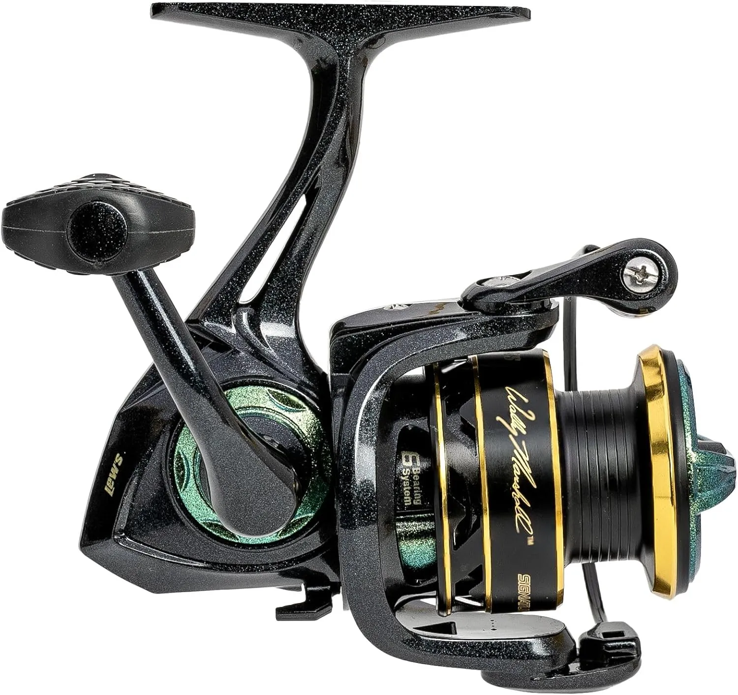 Lew’s Wally Marshall Signature Series Spinning Fishing Reel, 5 1 Bearings, Graphite Frame and Rotor, Interchangeable Retrieve, Green/Gold