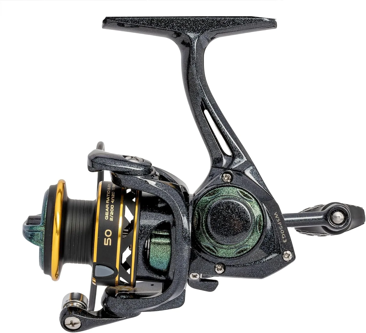 Lew’s Wally Marshall Signature Series Spinning Fishing Reel, 5 1 Bearings, Graphite Frame and Rotor, Interchangeable Retrieve, Green/Gold