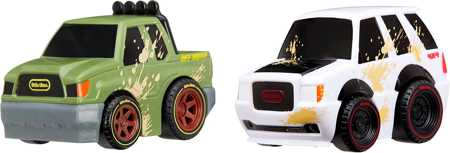 Little Tikes Crazy Fast Cars 2-Pack Off-Roaders, Off Road Adventure Vehicle Themed Pullback Toy Car Vehicles Go up to 50 ft