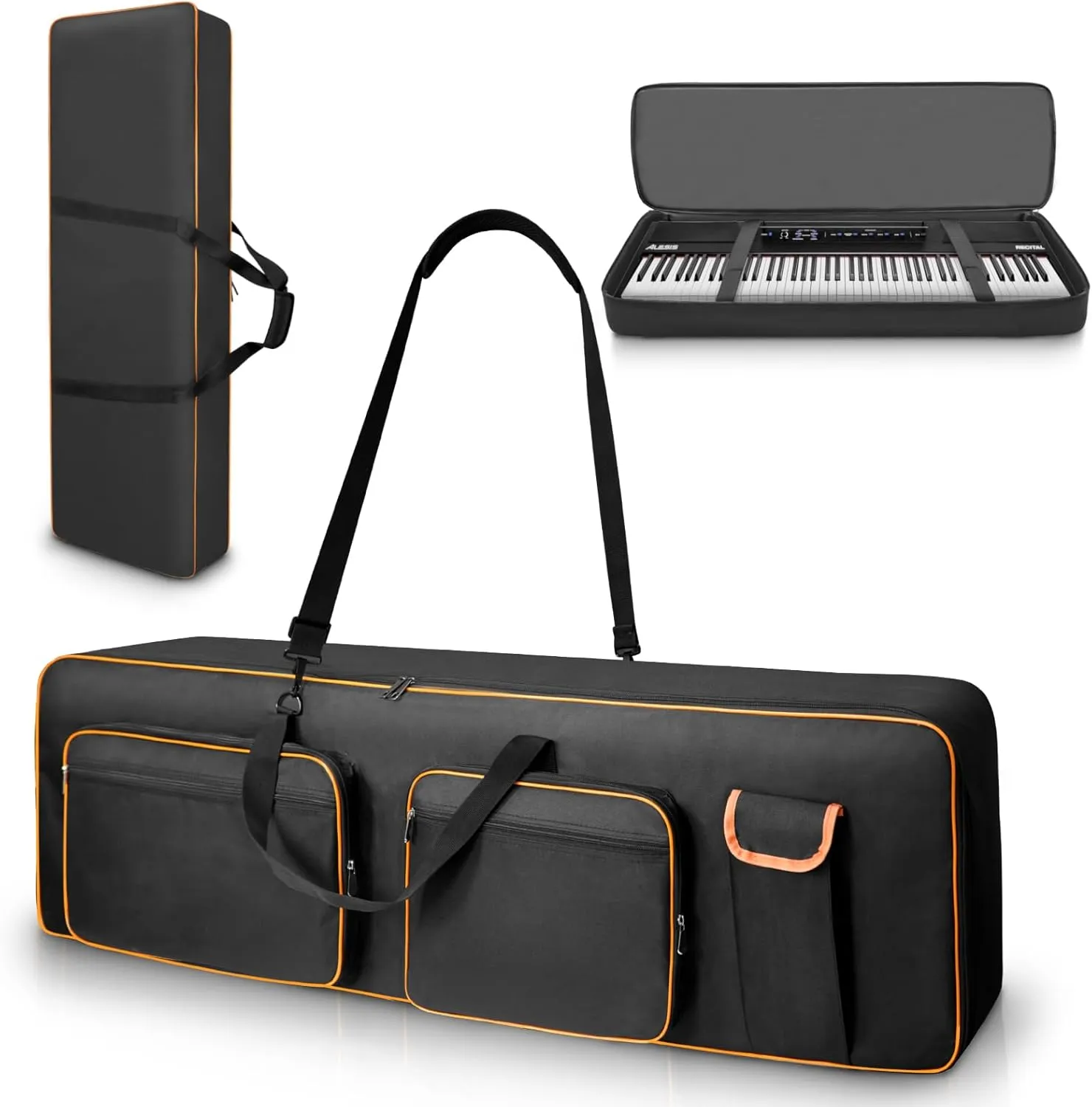 LIWSHWZ 88 Key Keyboard Case,10mm Pearl Cotton Full Padded Electric Piano Keyboard Gig Bag with Handles,Adjustable Shoulder Straps,53.9"X14.5"X6.6"Waterproof Piano Keyboard Bag with 5 Accessory Pocket