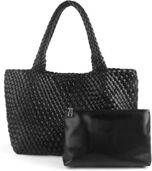 LMKIDS Woven Bag for Women, Vegan Leather Tote Bag Large Summer Beach Travel Handbag and Purse Retro Handmade Shoulder Bag