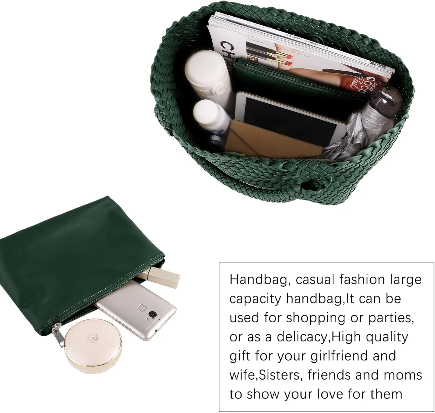 LMKIDS Woven Bag for Women, Vegan Leather Tote Bag Large Summer Beach Travel Handbag and Purse Retro Handmade Shoulder Bag