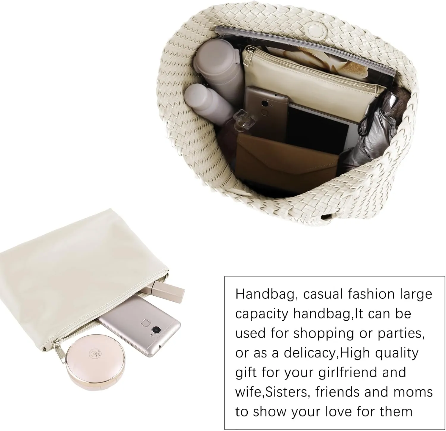 LMKIDS Woven Bag for Women, Vegan Leather Tote Bag Large Summer Beach Travel Handbag and Purse Retro Handmade Shoulder Bag