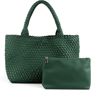 LMKIDS Woven Bag for Women, Vegan Leather Tote Bag Large Summer Beach Travel Handbag and Purse Retro Handmade Shoulder Bag