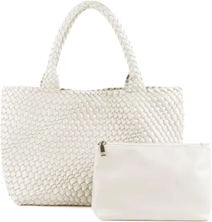 LMKIDS Woven Bag for Women, Vegan Leather Tote Bag Large Summer Beach Travel Handbag and Purse Retro Handmade Shoulder Bag