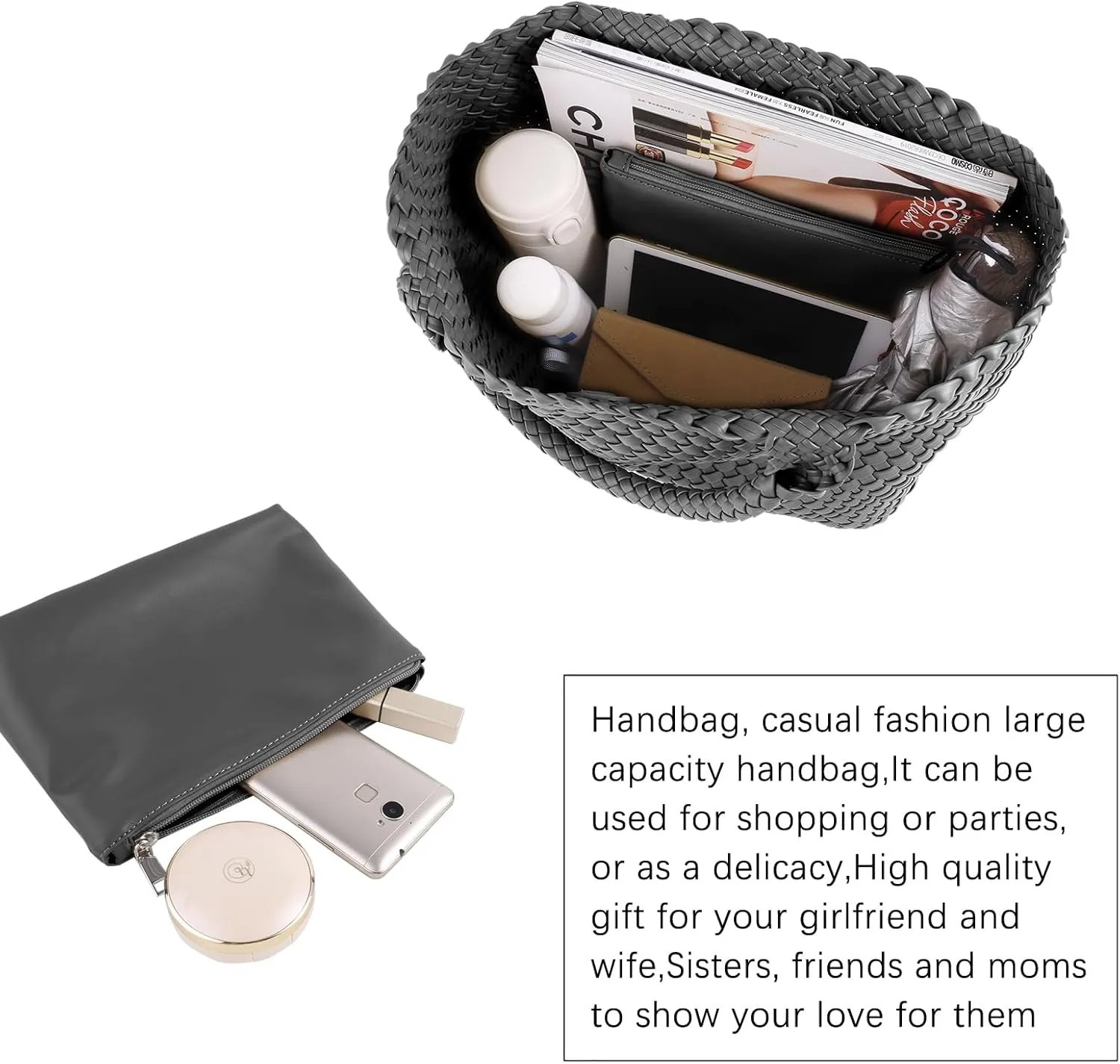 LMKIDS Woven Bag for Women, Vegan Leather Tote Bag Large Summer Beach Travel Handbag and Purse Retro Handmade Shoulder Bag