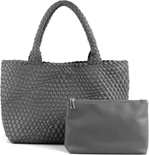 LMKIDS Woven Bag for Women, Vegan Leather Tote Bag Large Summer Beach Travel Handbag and Purse Retro Handmade Shoulder Bag