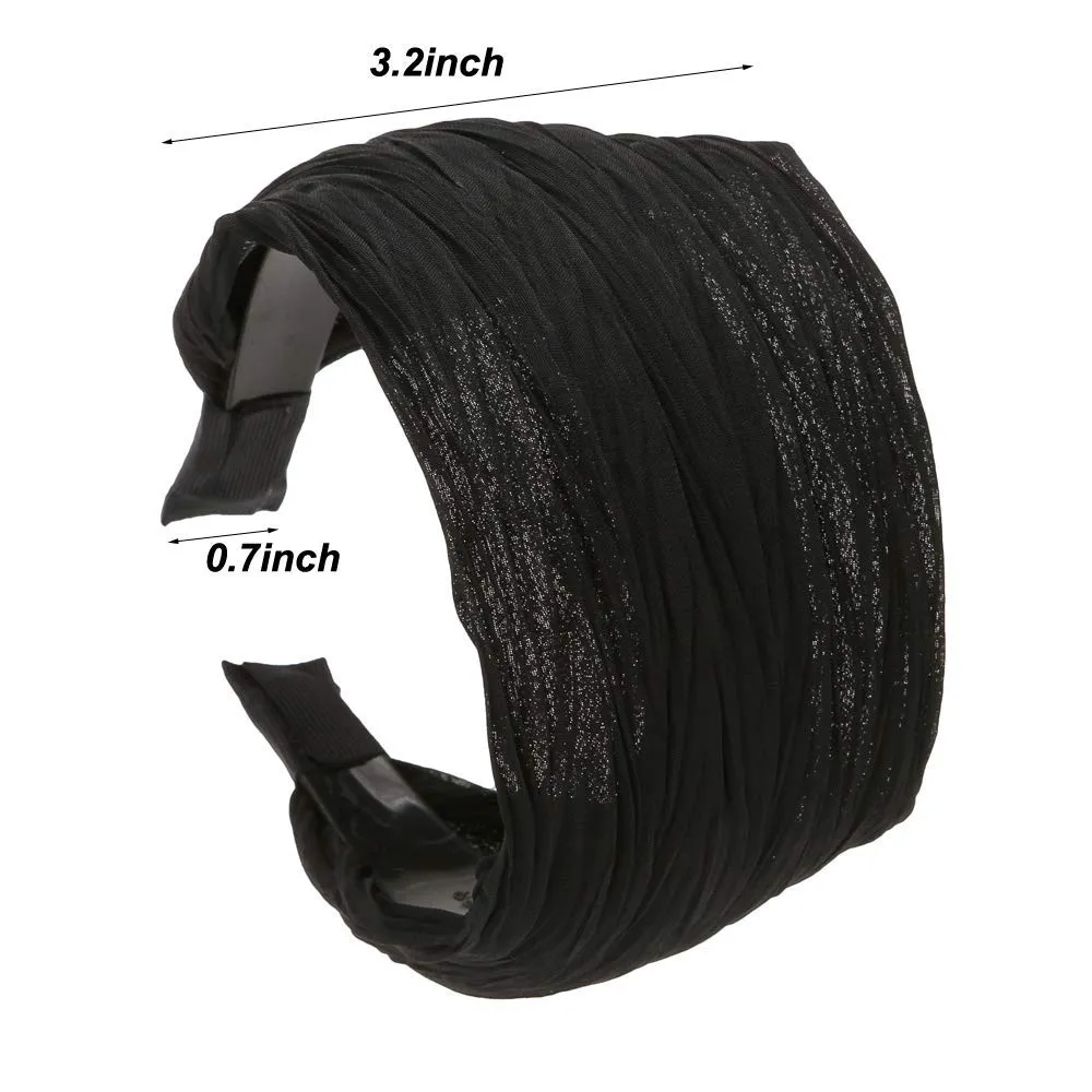 LONEEDY 5 Pack Wide Hard Headband with Teeth for Women, Girls’s Hair Band Pleated Cloth Fabric Hair Hoop Accessories (Mixed colors A)