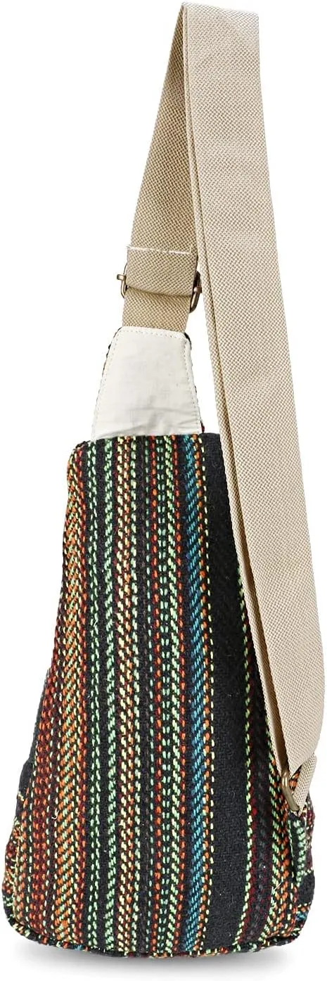 LONGING TO BUY Hemp Sling Backpack - Cross Body Bag & Shoulder Backpack with Adjustable Strap for Men & Women (Multi Black-Chest Belt)