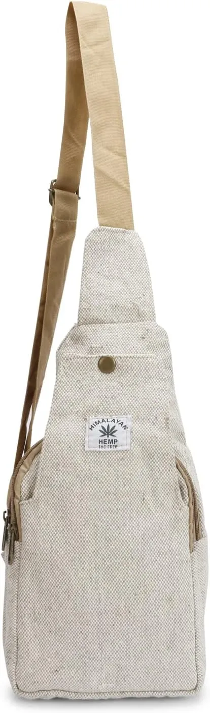 LONGING TO BUY Hemp Sling Backpack - Cross Body Bag & Shoulder Backpack with Adjustable Strap for Men & Women (Multi Grey - Chest Belt)