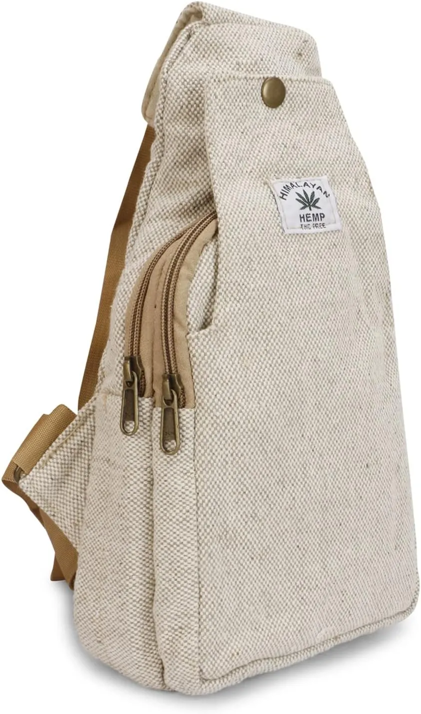 LONGING TO BUY Hemp Sling Backpack - Cross Body Bag & Shoulder Backpack with Adjustable Strap for Men & Women (Multi Grey - Chest Belt)