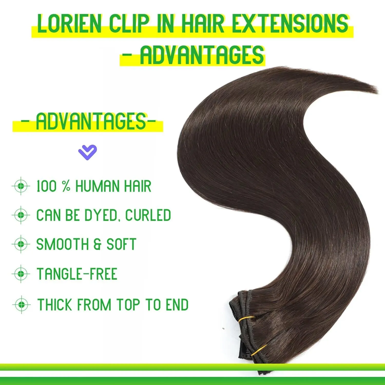 LORIEN Clip in Hair Extensions Real Human Hair, 14 Inch 80g, 2 Darkest Brown, Clip in 100% Brazilian Remy Human Hair Extensions 8pcs Per Set with 18 Clips Double Weft