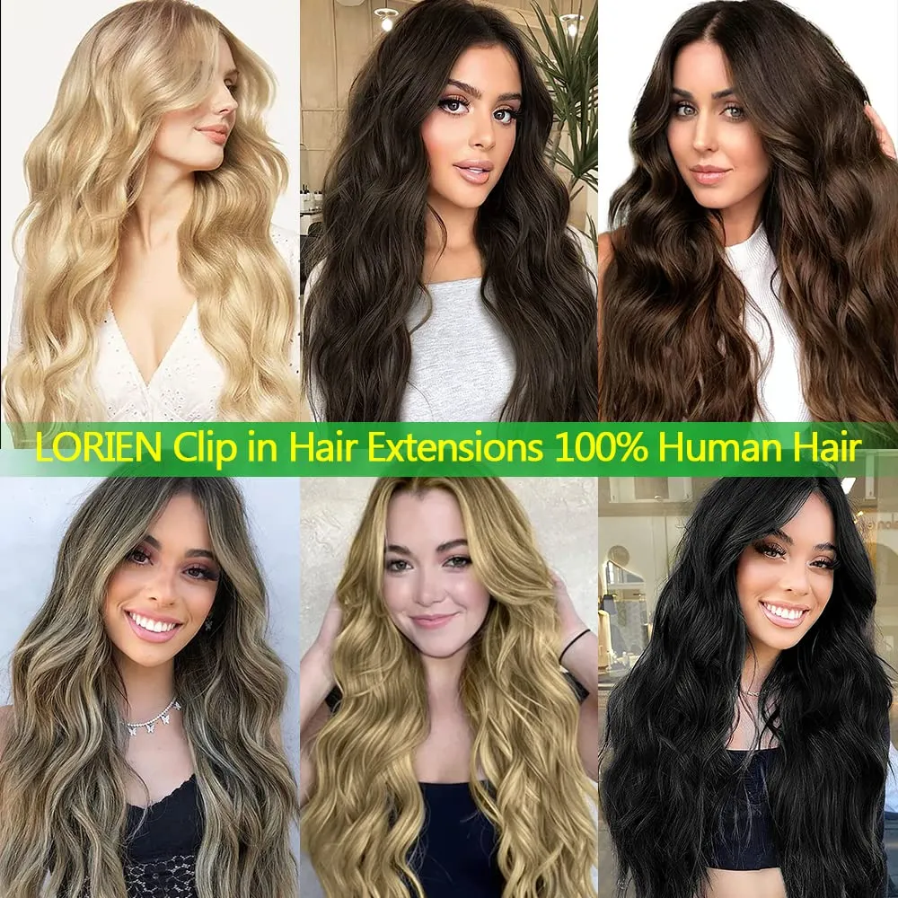 LORIEN Clip in Hair Extensions Real Human Hair, 14 Inch 80g, 2 Darkest Brown, Clip in 100% Brazilian Remy Human Hair Extensions 8pcs Per Set with 18 Clips Double Weft