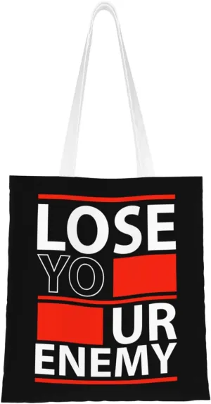 Lose Your Enemy Tote Bag for Women Canvas Shopping Bags Reusable Large Capacity Casual Shoulder Handbags Grocery Bags DIY Gift Bags