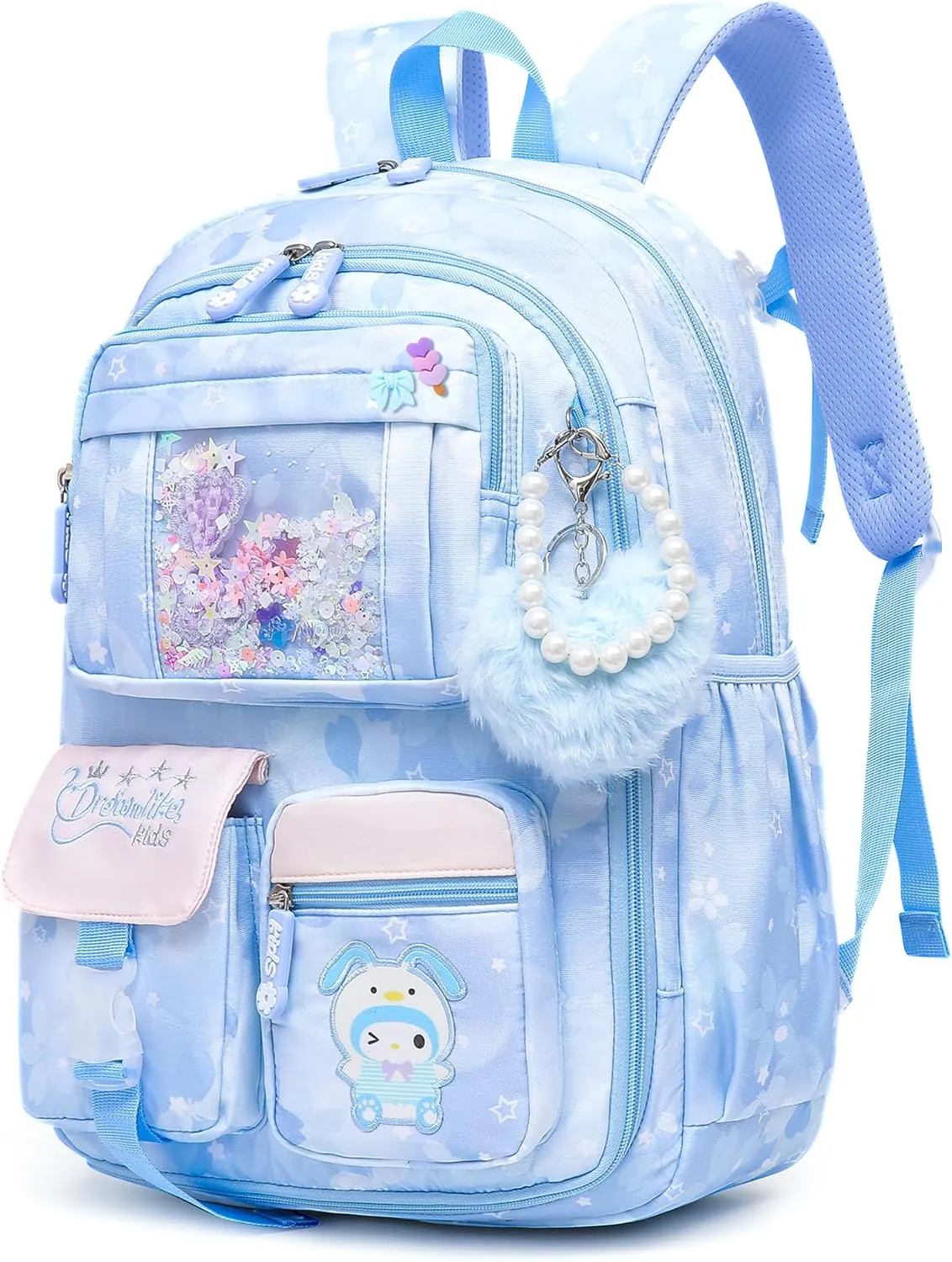Lovely Girls Backpack School Bag for Students Kids Book Bag with Multiple Pockets Splash-proof Children's Backpack（17inch Blue）