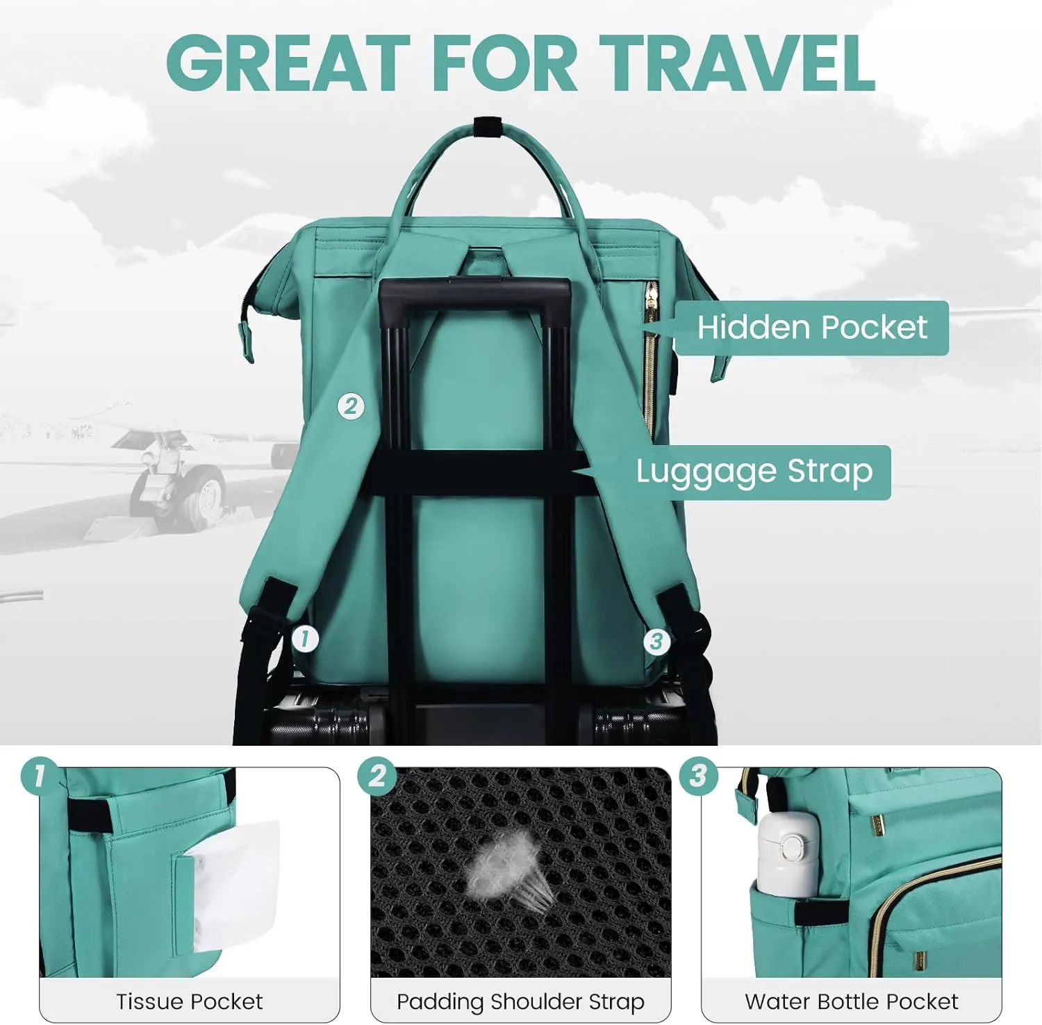 LOVEVOOK Laptop Backpack for Women,18 Inch Professional Womens Travel Backpack Purse Computer Laptop Bag Nurse Teacher Backpack,Waterproof College Work Bags Carry on Back Pack with USB Port,Mint Green