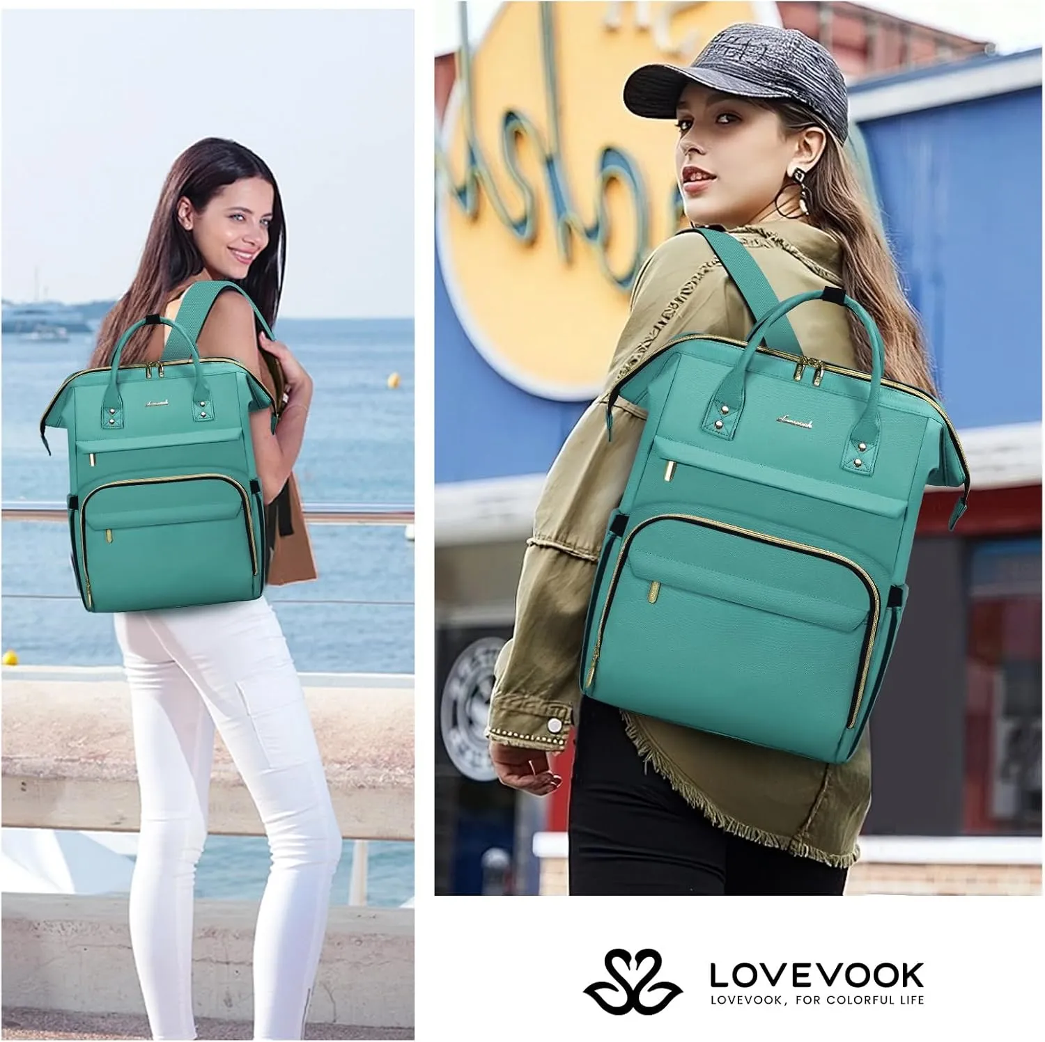 LOVEVOOK Laptop Backpack for Women,18 Inch Professional Womens Travel Backpack Purse Computer Laptop Bag Nurse Teacher Backpack,Waterproof College Work Bags Carry on Back Pack with USB Port,Mint Green