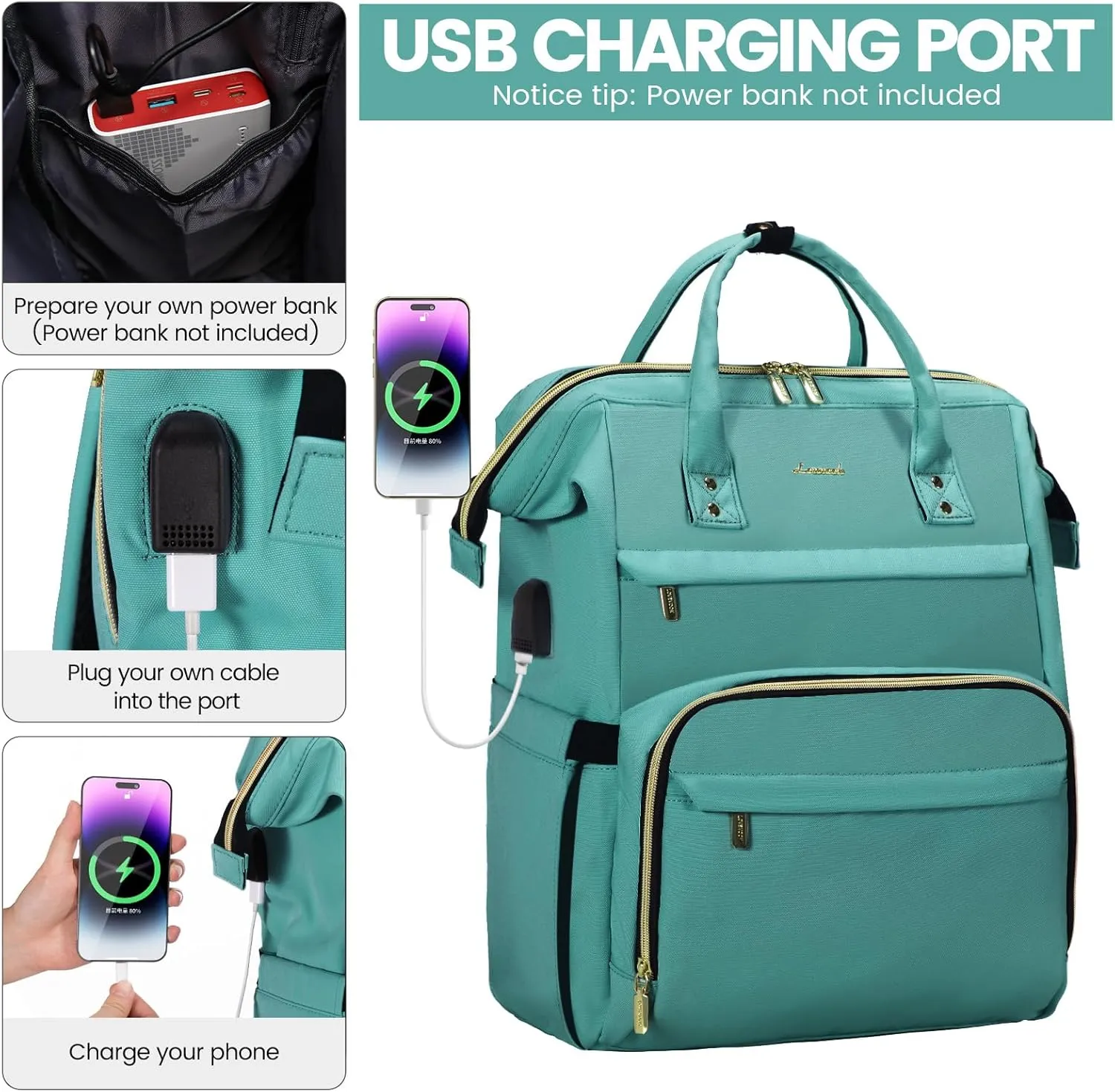 LOVEVOOK Laptop Backpack for Women,18 Inch Professional Womens Travel Backpack Purse Computer Laptop Bag Nurse Teacher Backpack,Waterproof College Work Bags Carry on Back Pack with USB Port,Mint Green
