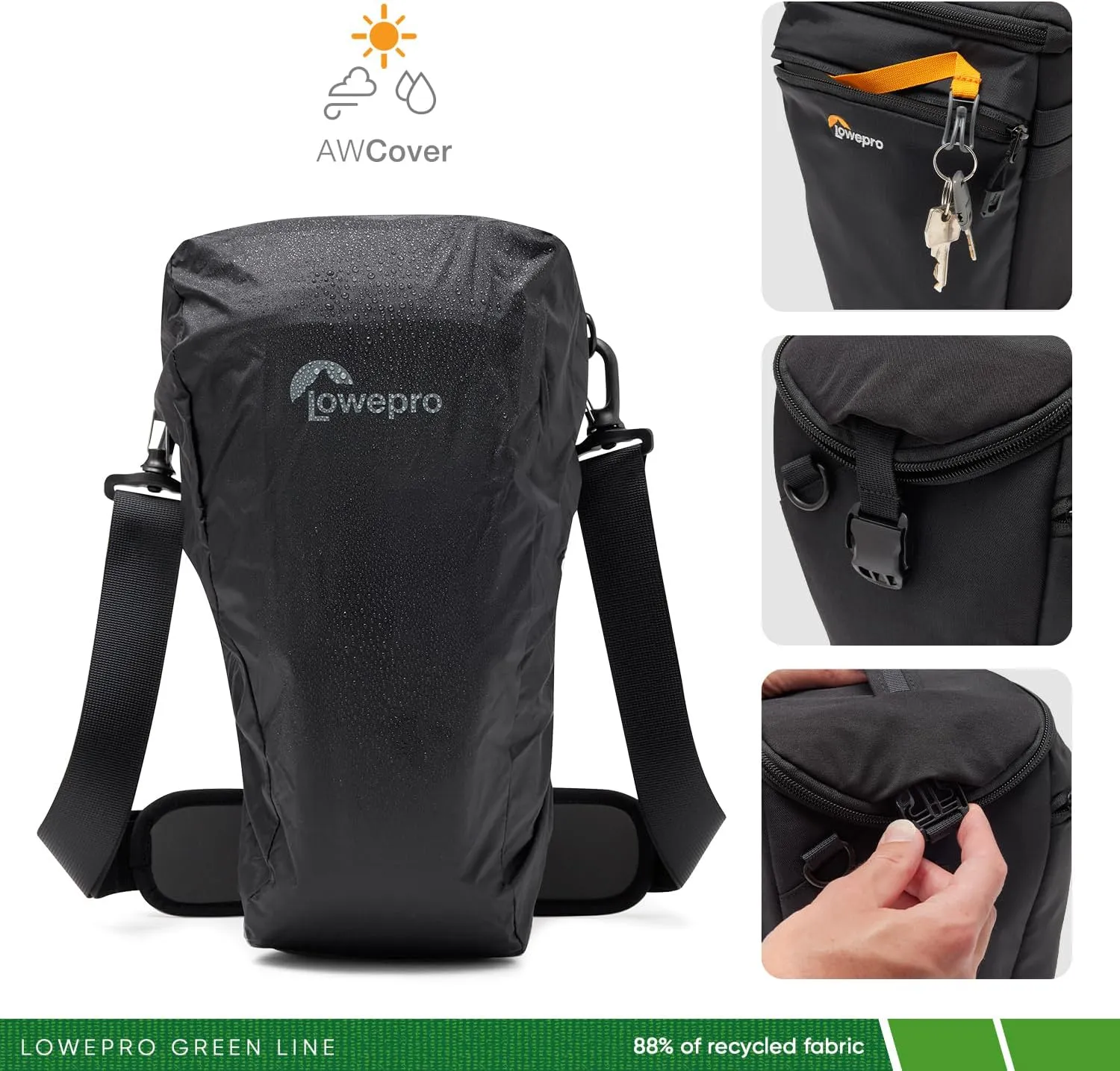 Lowepro ProTactic TLZ 75 Pro AW III Toploader Camera Bag,Camera Case for DSLR, Mirrorless,Volume 6L,Dim:14.57x5.5x6.3in for Cameras w/Lens attached,Modular Shoulder Bag,for Photographer/Videographer