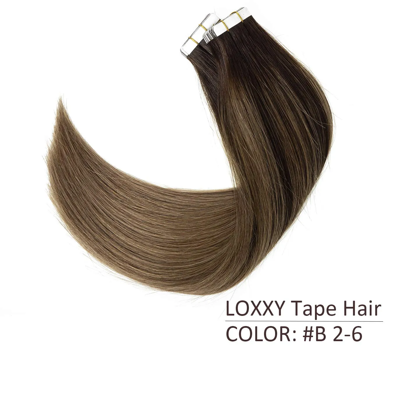 Loxxy Tape in Hair Extensions Human Hair Invisible Remy Brazilian Hair Extensions Tape in Balayage #2-6 Darkest Brown Mixed With Medium Brown Natural Straight Thick Hair 14inch 50Gram