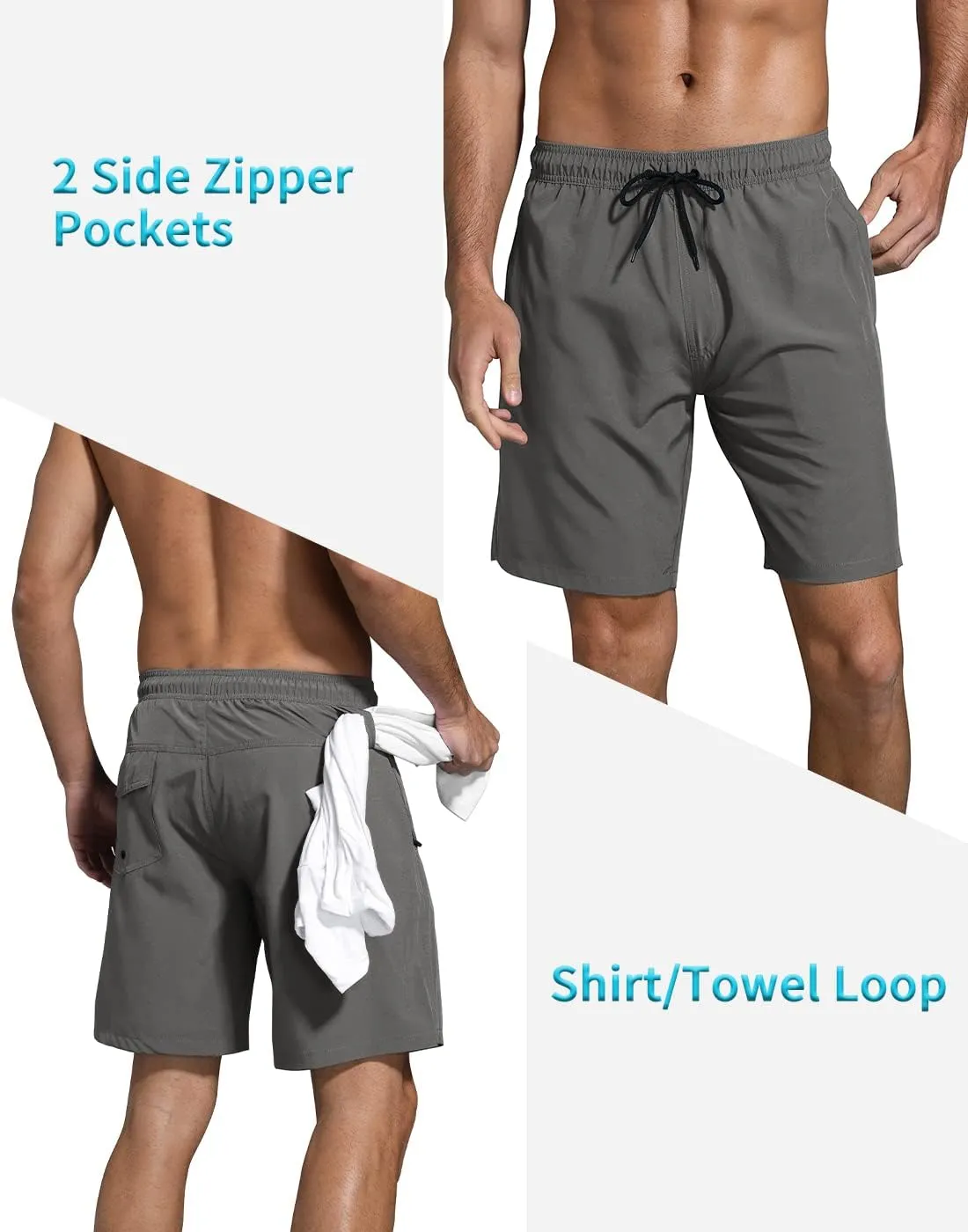 LUCOWEE Mens Swim Trunks Comfortable Compression Liner Swim Shorts Zipper Pockets Quick Dry 7" Inseam Bathing Suit Swimsuits