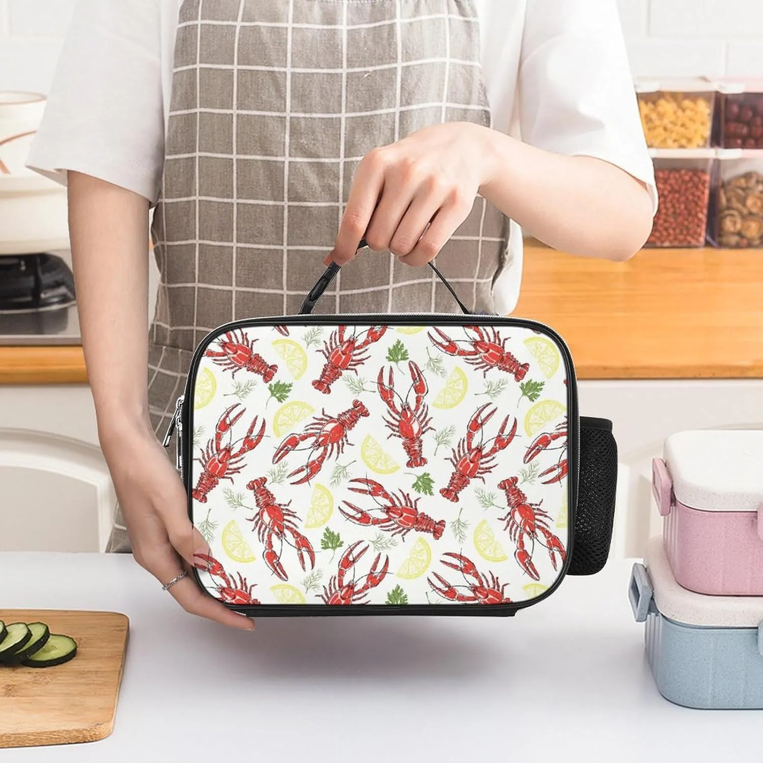 Lunch Box for Women Men Adult Summer Crayfish Lemon Insulated Cooler Leakproof Reusable Lunch Bag for Work Picnic Travel Office Hiking Beach