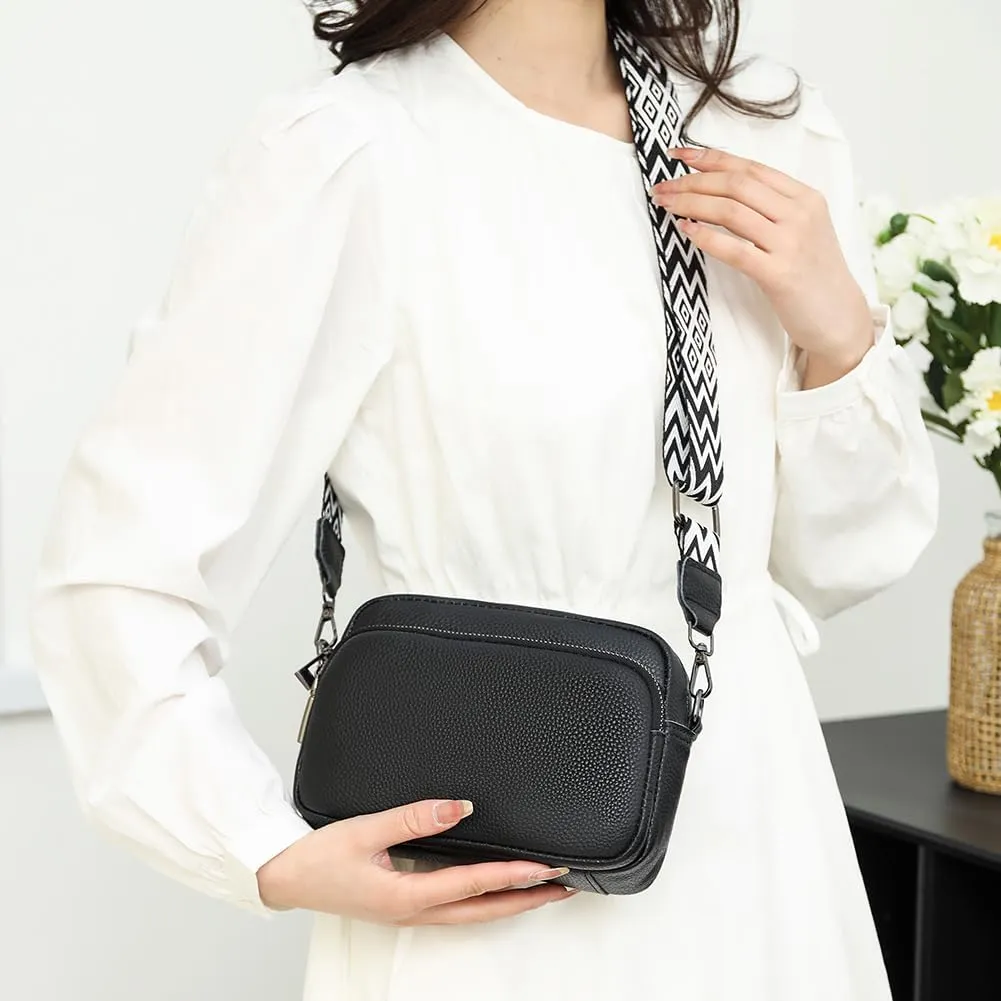 Lushandy Genuine Leather Crossbody Bags for Women Trendy Crossbody Camera Purse Small Shoulder Bag with Guitar Strap