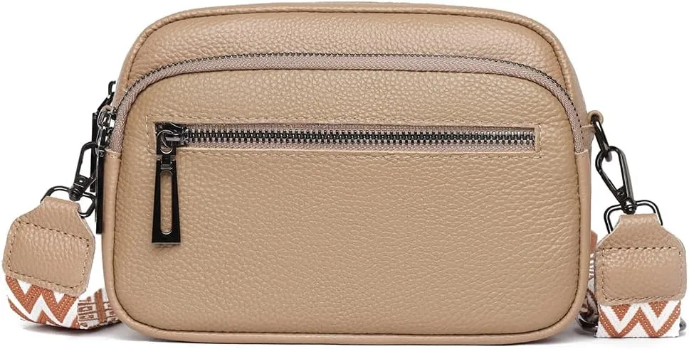 Lushandy Genuine Leather Crossbody Bags for Women Trendy Crossbody Camera Purse Small Shoulder Bag with Guitar Strap