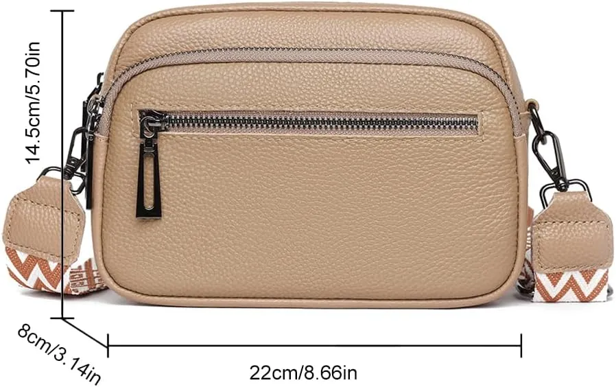 Lushandy Genuine Leather Crossbody Bags for Women Trendy Crossbody Camera Purse Small Shoulder Bag with Guitar Strap