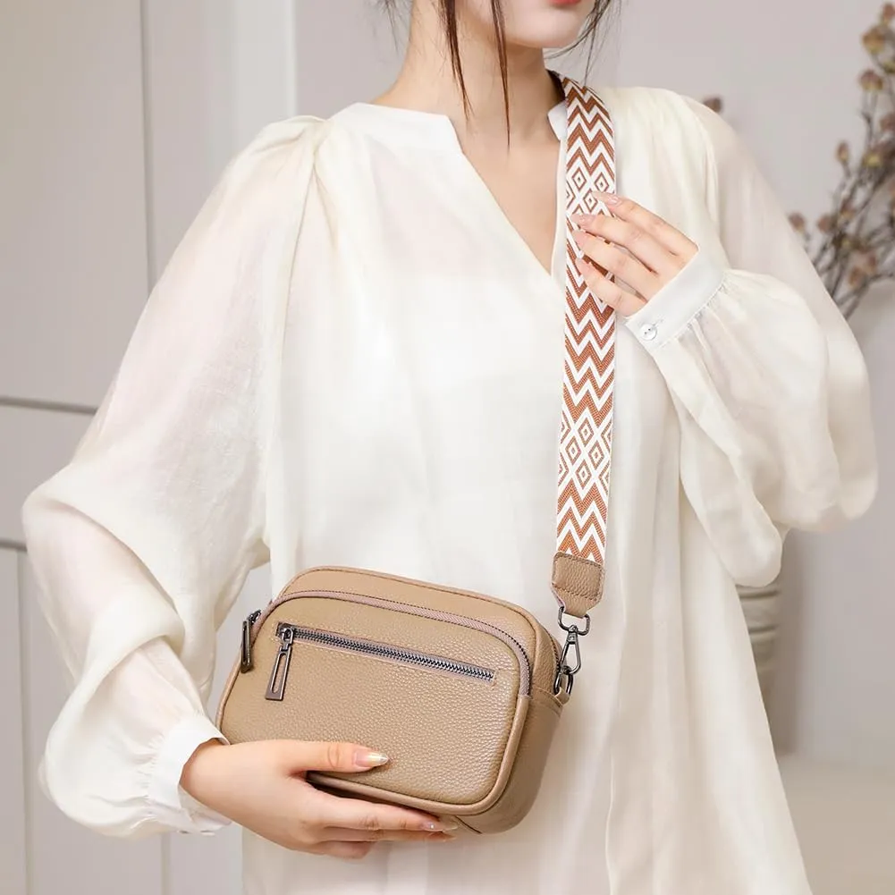 Lushandy Genuine Leather Crossbody Bags for Women Trendy Crossbody Camera Purse Small Shoulder Bag with Guitar Strap