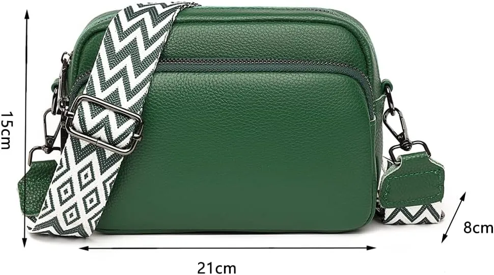 Lushandy Genuine Leather Crossbody Bags for Women Trendy Crossbody Camera Purse Small Shoulder Bag with Guitar Strap