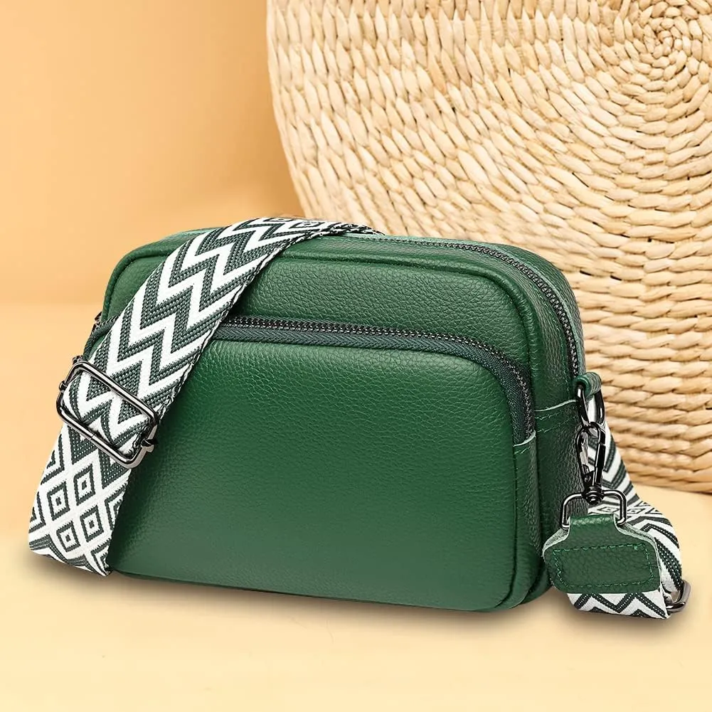 Lushandy Genuine Leather Crossbody Bags for Women Trendy Crossbody Camera Purse Small Shoulder Bag with Guitar Strap