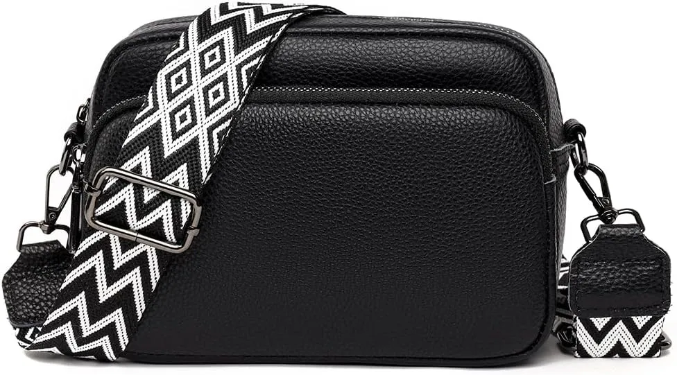 Lushandy Genuine Leather Crossbody Bags for Women Trendy Crossbody Camera Purse Small Shoulder Bag with Guitar Strap