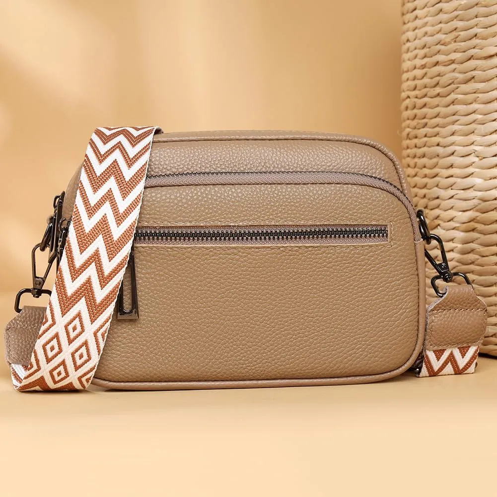 Lushandy Genuine Leather Crossbody Bags for Women Trendy Crossbody Camera Purse Small Shoulder Bag with Guitar Strap