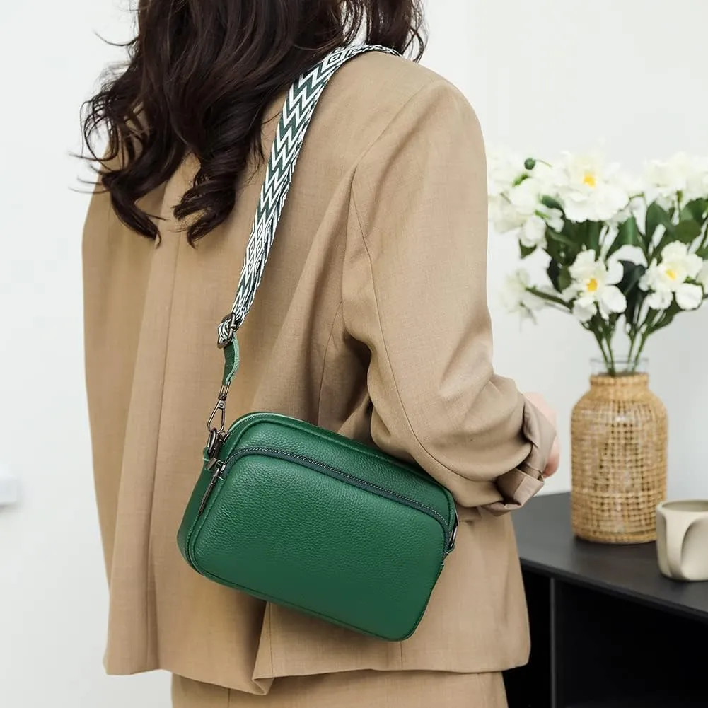 Lushandy Genuine Leather Crossbody Bags for Women Trendy Crossbody Camera Purse Small Shoulder Bag with Guitar Strap