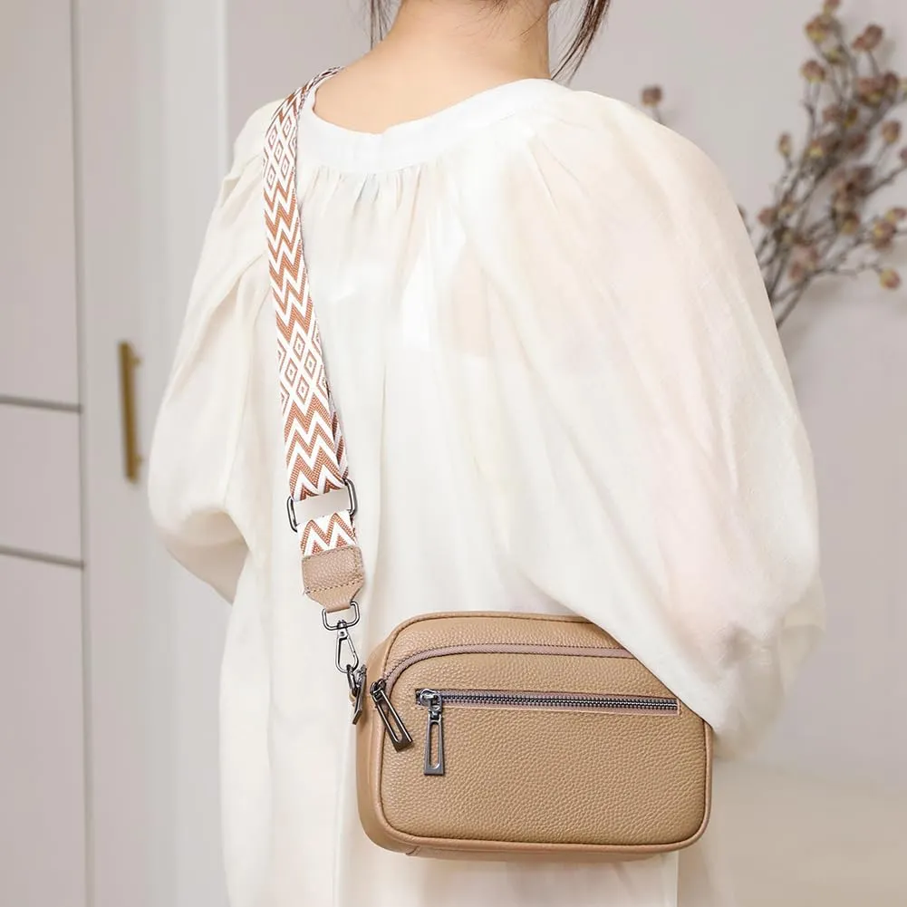 Lushandy Genuine Leather Crossbody Bags for Women Trendy Crossbody Camera Purse Small Shoulder Bag with Guitar Strap