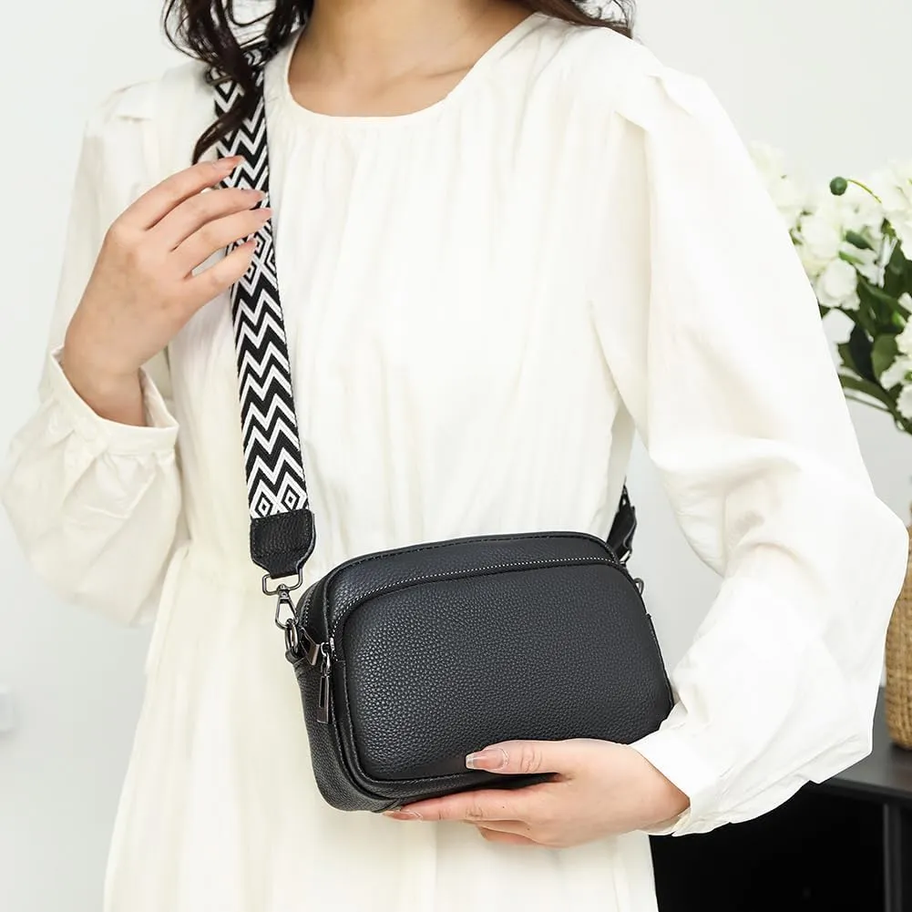 Lushandy Genuine Leather Crossbody Bags for Women Trendy Crossbody Camera Purse Small Shoulder Bag with Guitar Strap