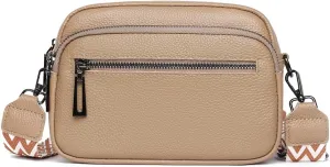 Lushandy Genuine Leather Crossbody Bags for Women Trendy Crossbody Camera Purse Small Shoulder Bag with Guitar Strap