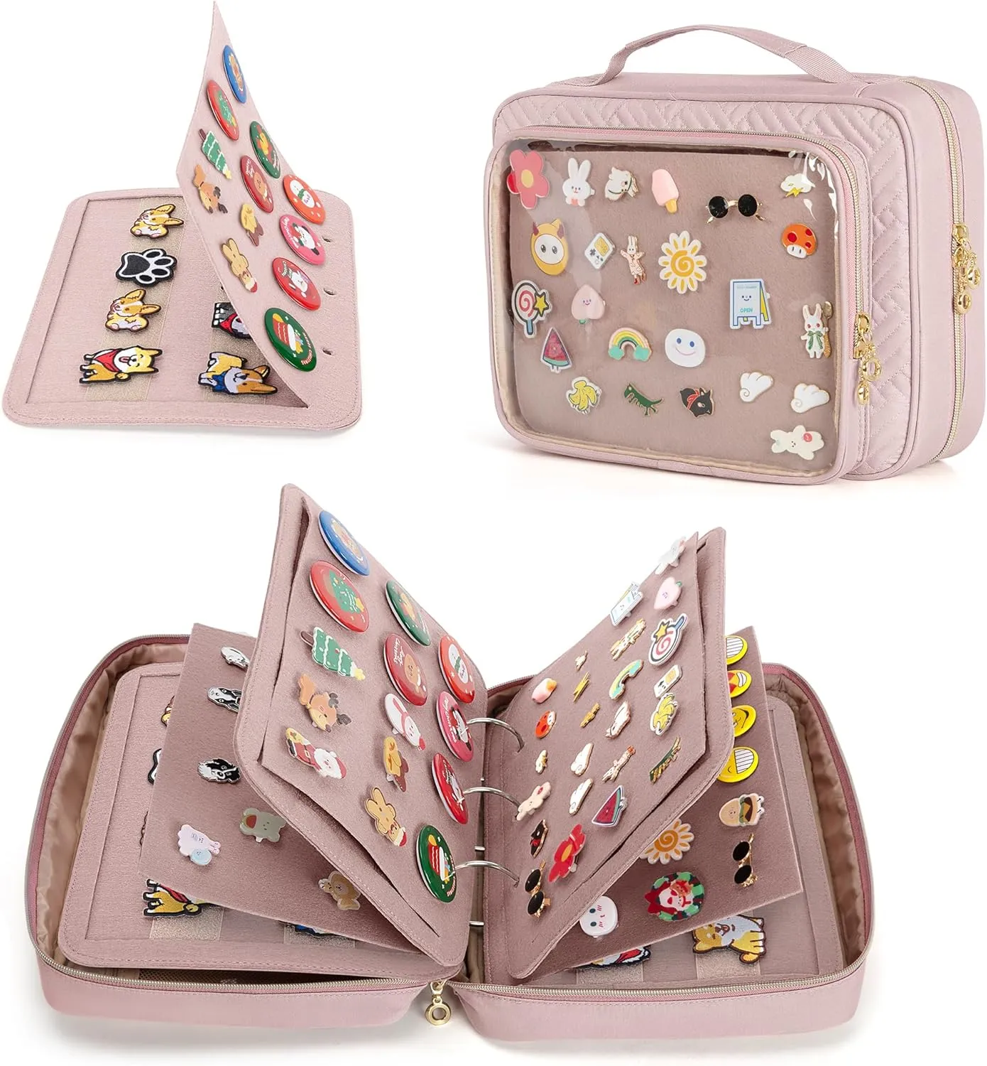 LUXJA Pin Display Bag with Detachable Pages (Fit for Pins, Brooches and Patches), Pin Bag Pin Book with Accessory Pockets, Pale Rose