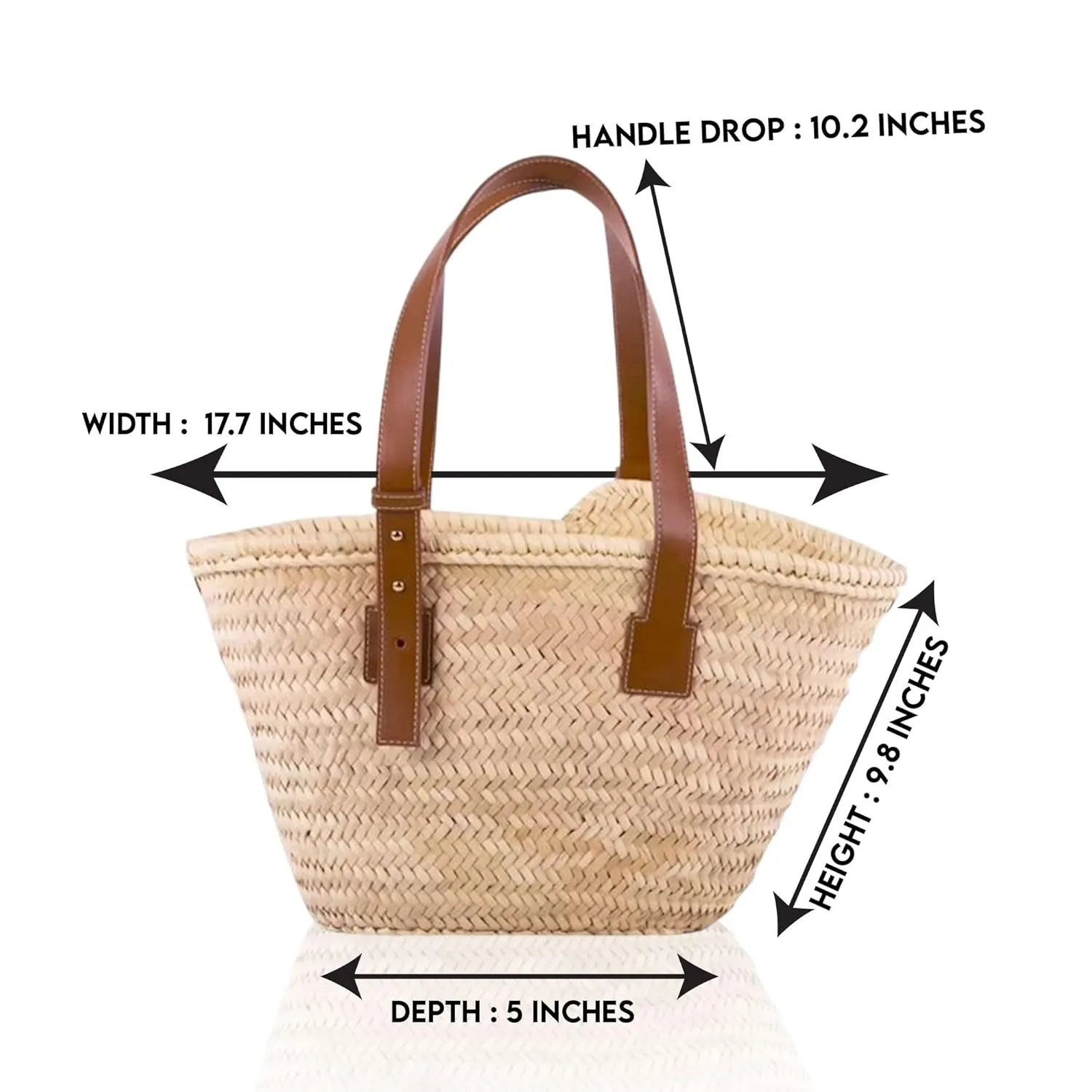 LUXURY FRENCH BASKET with leather handles, Chic Parisian Style: Premium French Baskets, beach bag, straw bag, french market basket with handle (Brown)