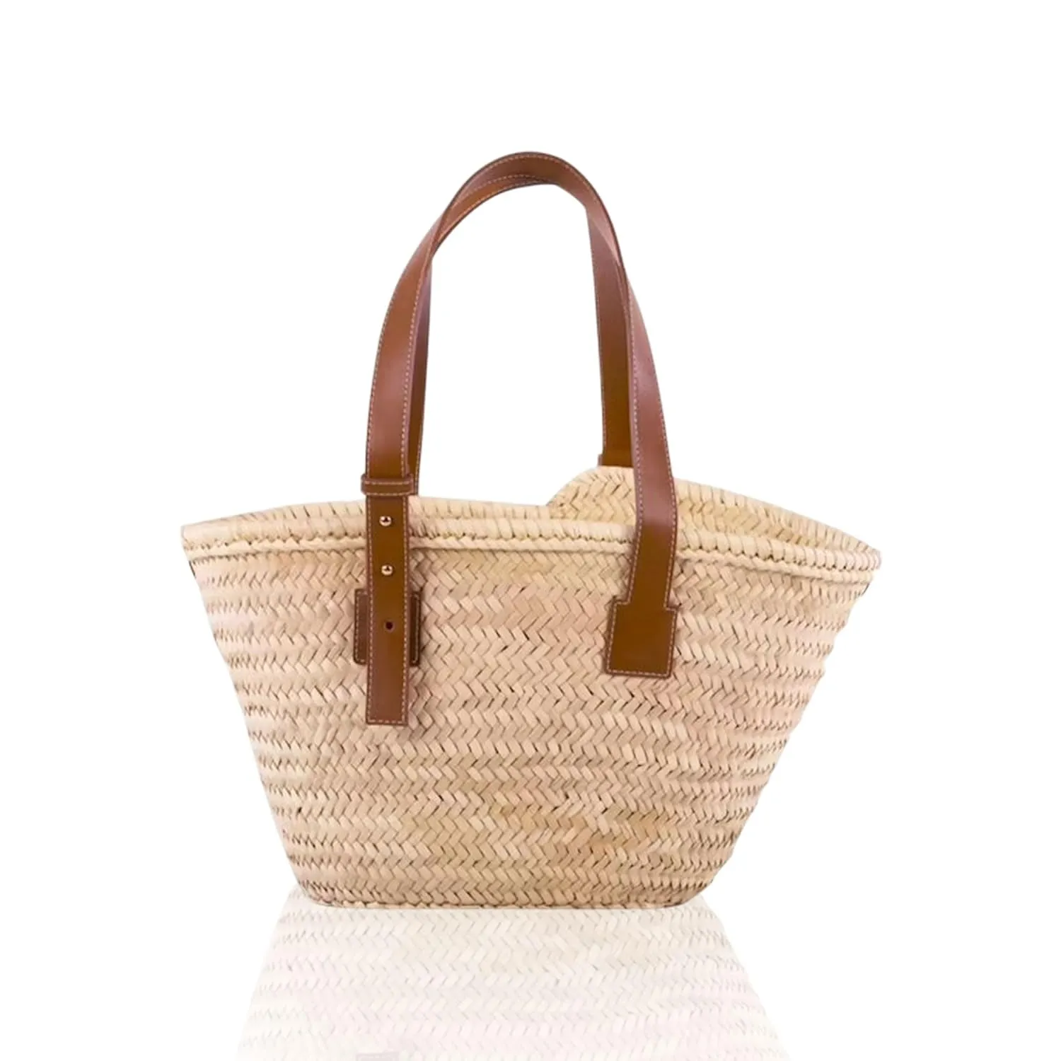 LUXURY FRENCH BASKET with leather handles, Chic Parisian Style: Premium French Baskets, beach bag, straw bag, french market basket with handle (Brown)