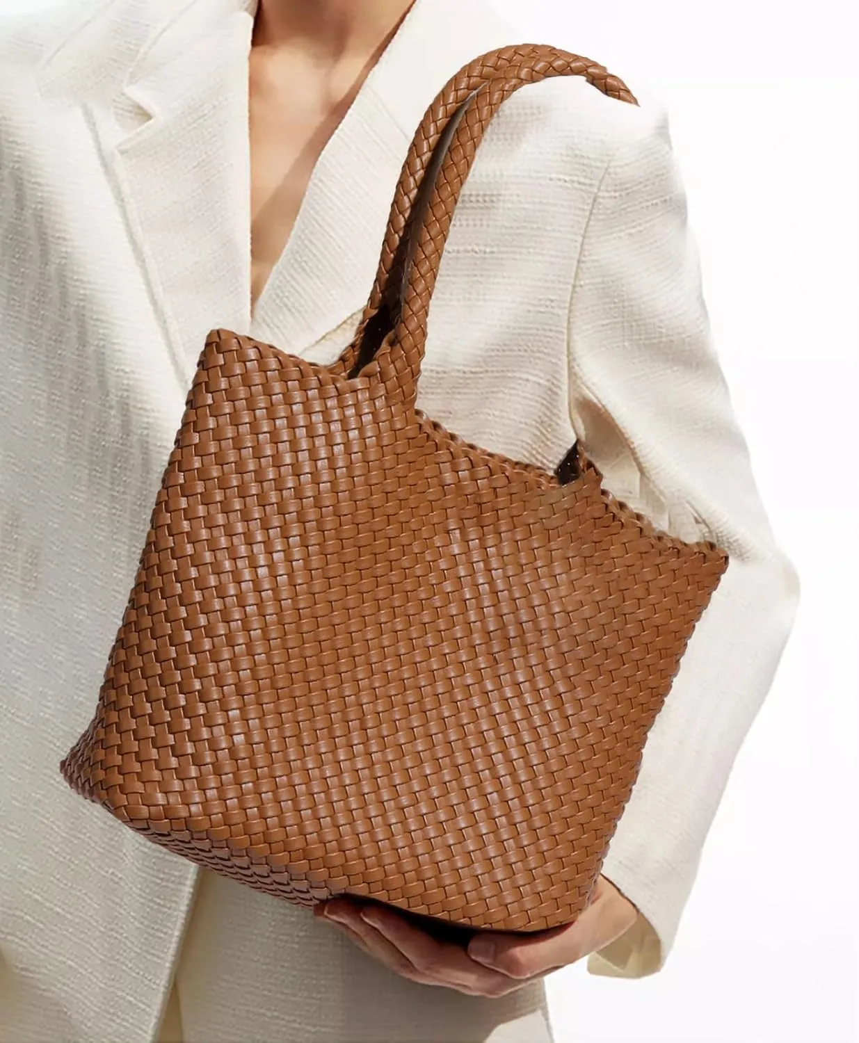 Luxury Woven Office Women's Handbag Large Capacity Vegan Tramp Handmade Leather Tote Bag Plaid Beach Vintage Crossbody Bag