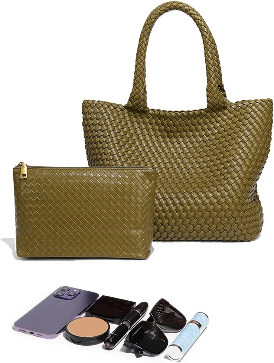 Luxury Woven Office Women's Handbag Large Capacity Vegan Tramp Handmade Leather Tote Bag Plaid Beach Vintage Crossbody Bag